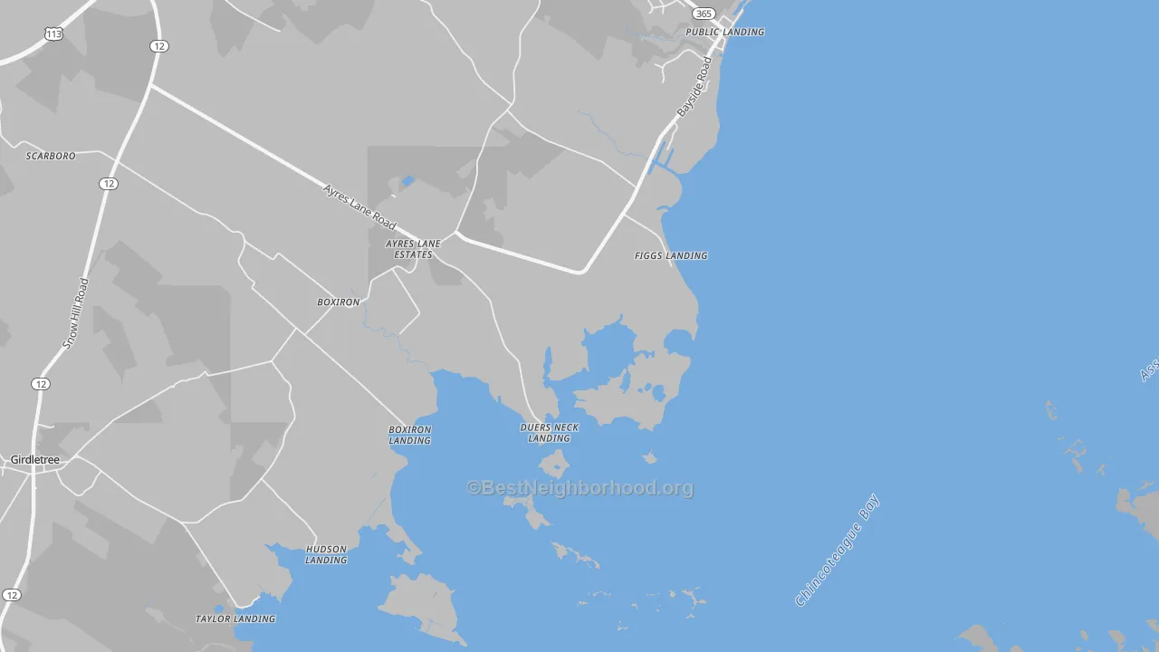 Walk Grade map of Figgs Landing, MD, walkable areas in green and car-dependent areas in red