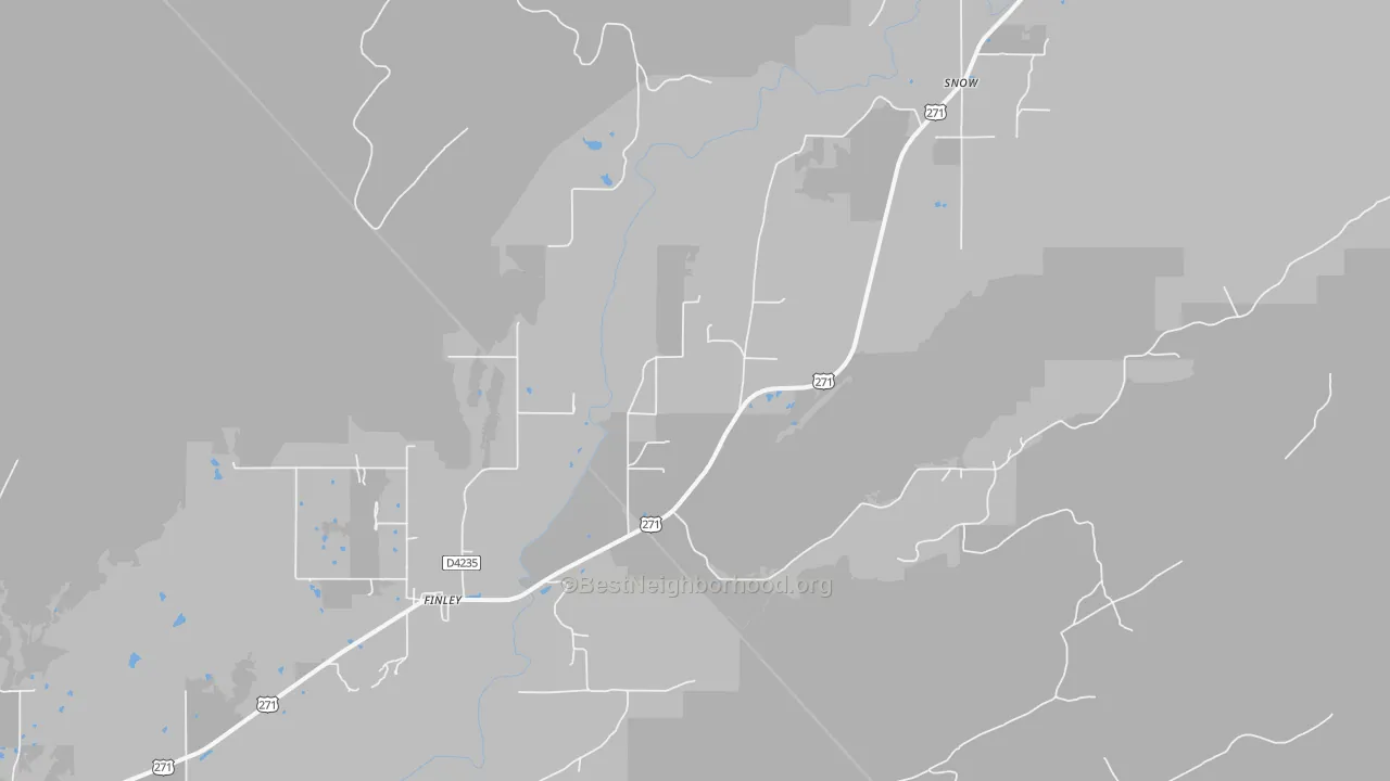 Walk Grade map of Finley, OK, walkable areas in green and car-dependent areas in red