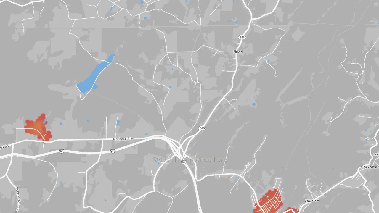 Walk Grade map of Finzel, MD, walkable areas in green and car-dependent areas in red