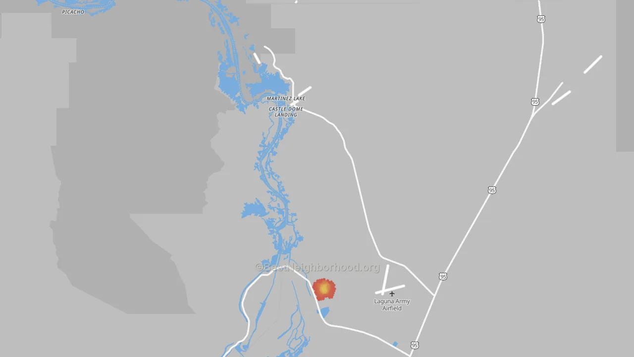 Walk Grade map of Fishers Landing, AZ, walkable areas in green and car-dependent areas in red