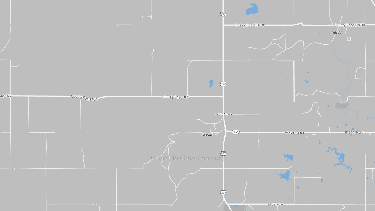 Walk Grade map of Fittstown, OK, walkable areas in green and car-dependent areas in red