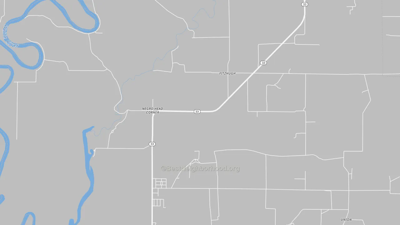 Walk Grade map of Fitzhugh, AR, walkable areas in green and car-dependent areas in red