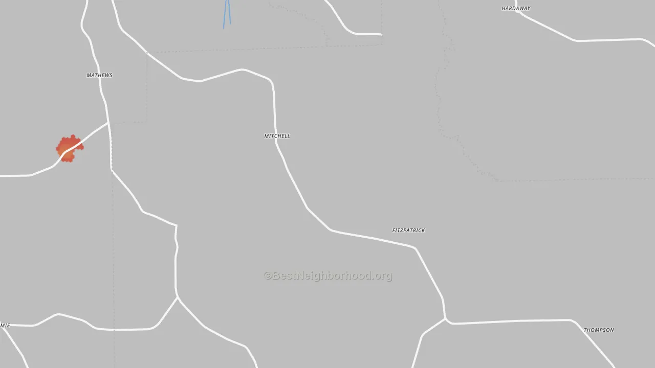 Walk Grade map of Fitzpatrick, AL, walkable areas in green and car-dependent areas in red