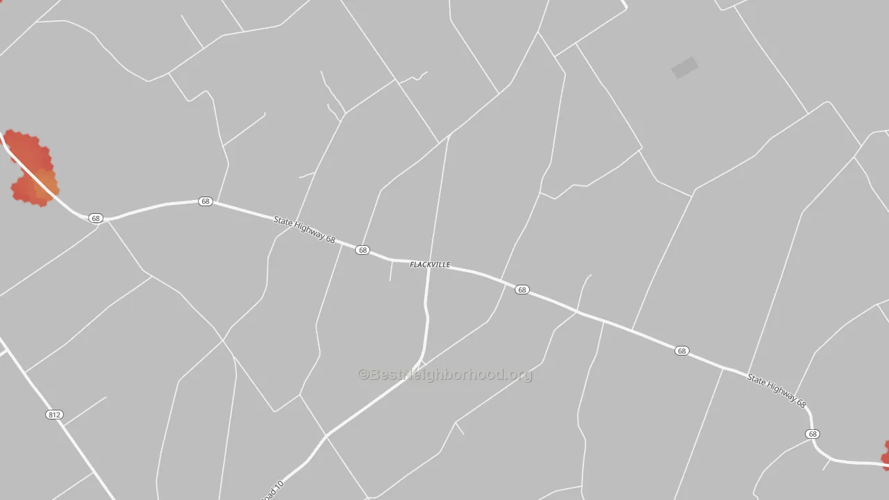 Walk Grade map of Flackville, NY, walkable areas in green and car-dependent areas in red