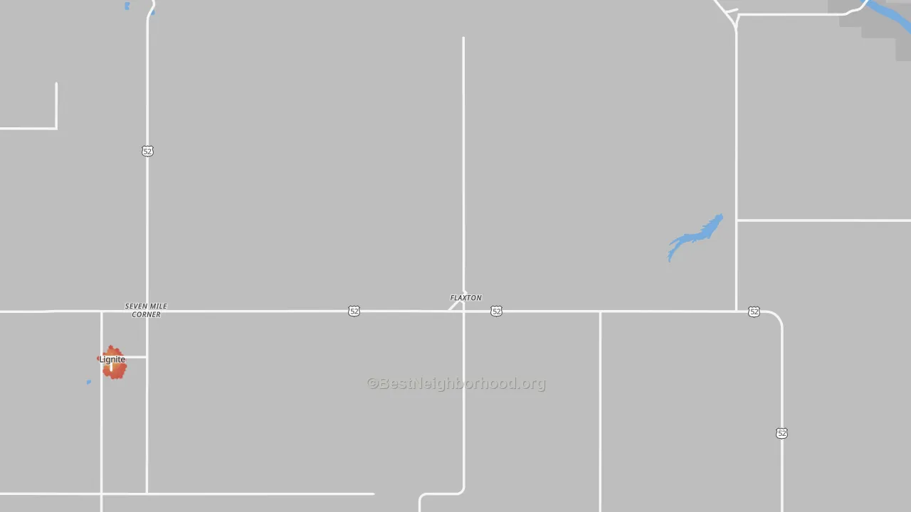 Walk Grade map of Flaxton, ND, walkable areas in green and car-dependent areas in red