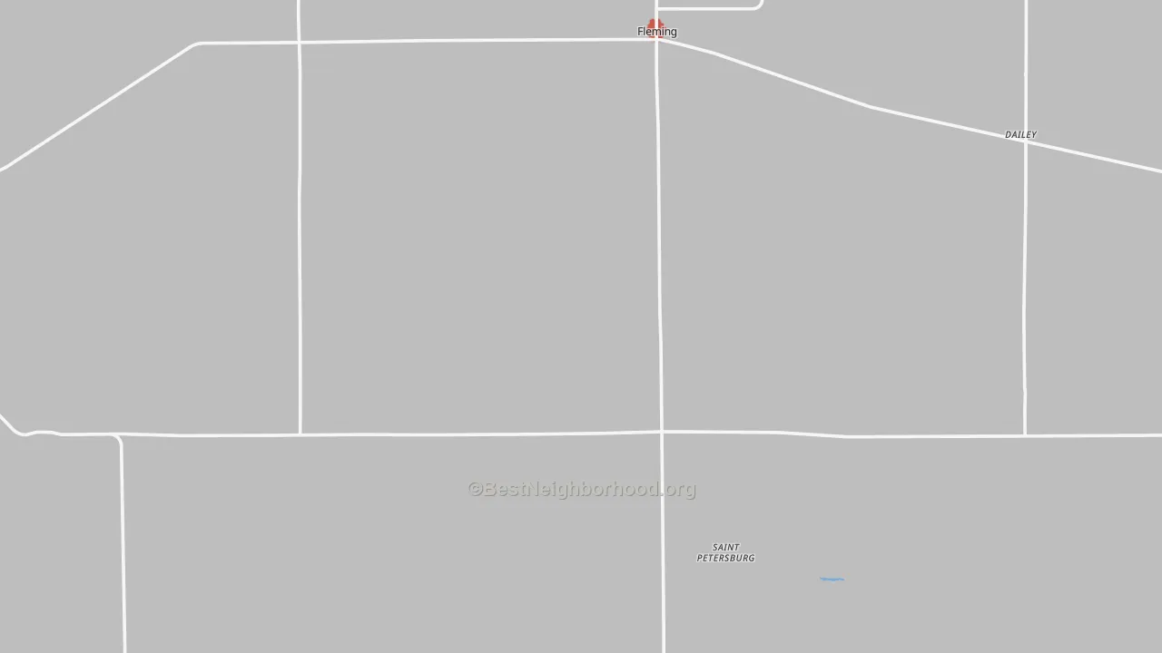 Walk Grade map of Fleming, CO, walkable areas in green and car-dependent areas in red