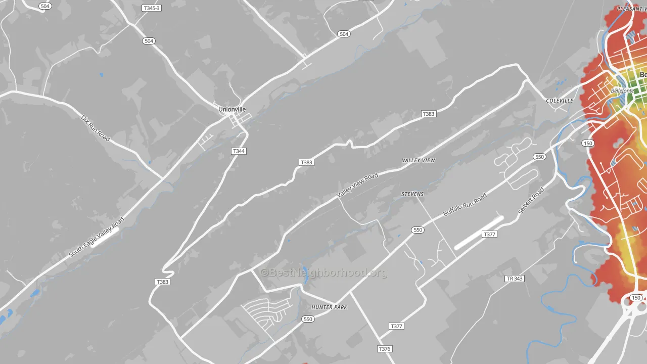 Walk Grade map of Fleming, PA, walkable areas in green and car-dependent areas in red