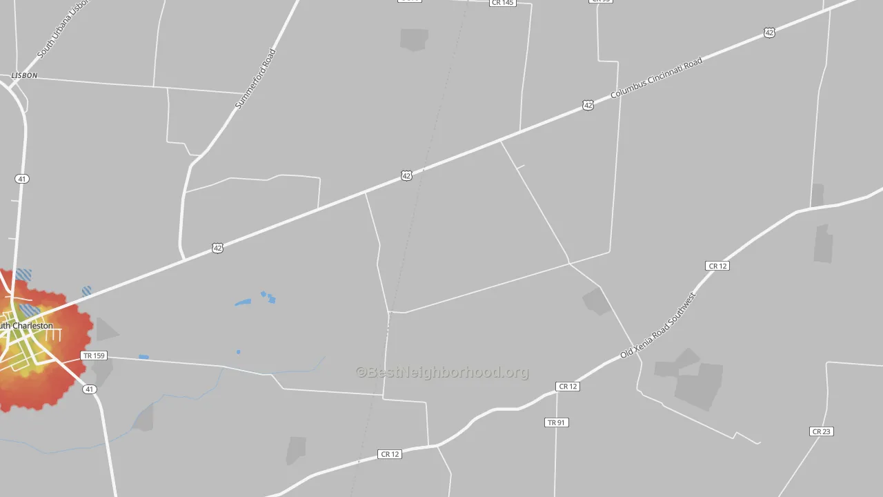 Walk Grade map of Florence, OH, walkable areas in green and car-dependent areas in red