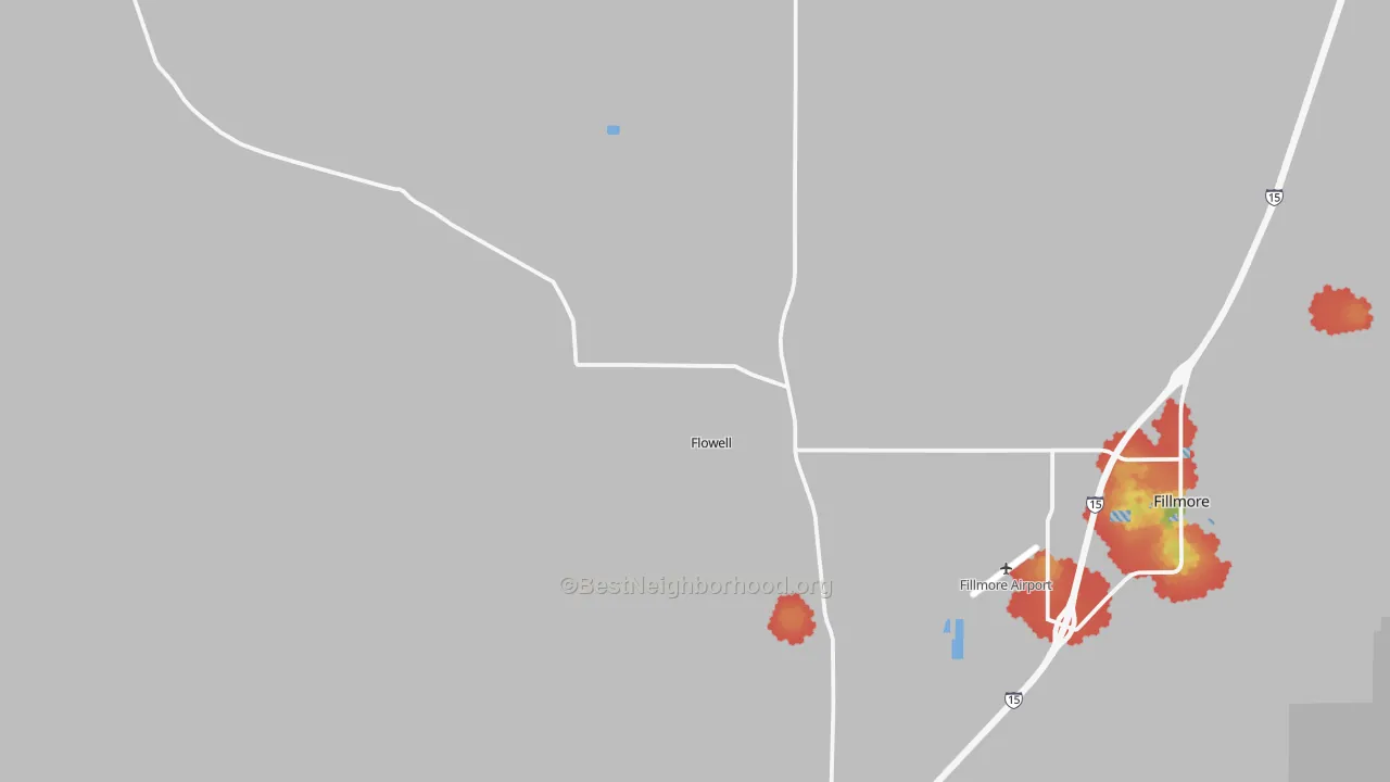 Walk Grade map of Flowell, UT, walkable areas in green and car-dependent areas in red