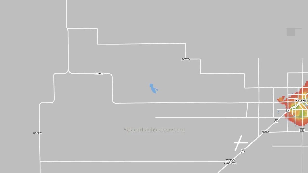 Walk Grade map of Floyd, NM, walkable areas in green and car-dependent areas in red