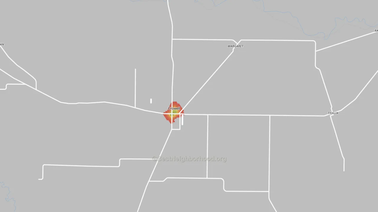 Walk Grade map of Foard County, TX, walkable areas in green and car-dependent areas in red