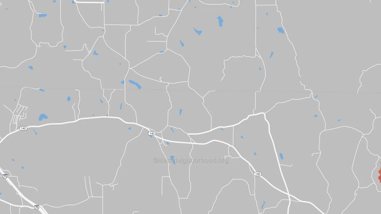 Walk Grade map of Folsom, GA, walkable areas in green and car-dependent areas in red