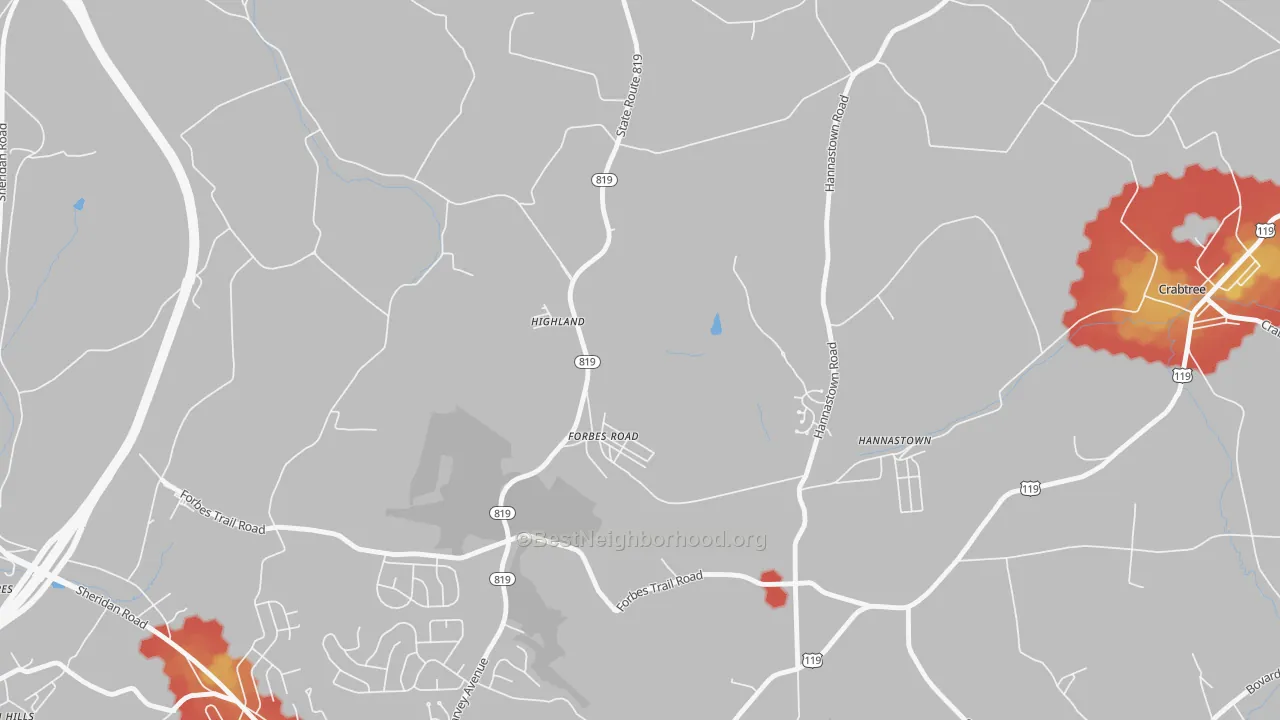 Walk Grade map of Forbes Road, PA, walkable areas in green and car-dependent areas in red