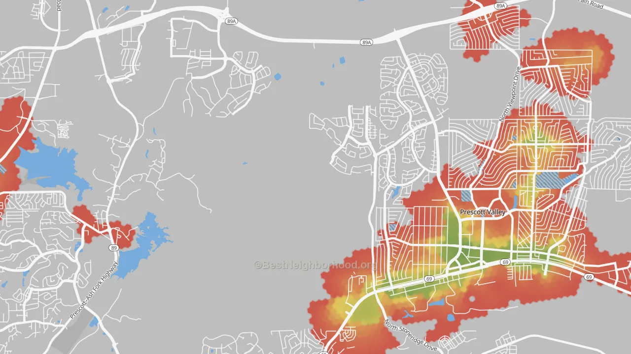 Walk Grade map of Forbing Park, AZ, walkable areas in green and car-dependent areas in red
