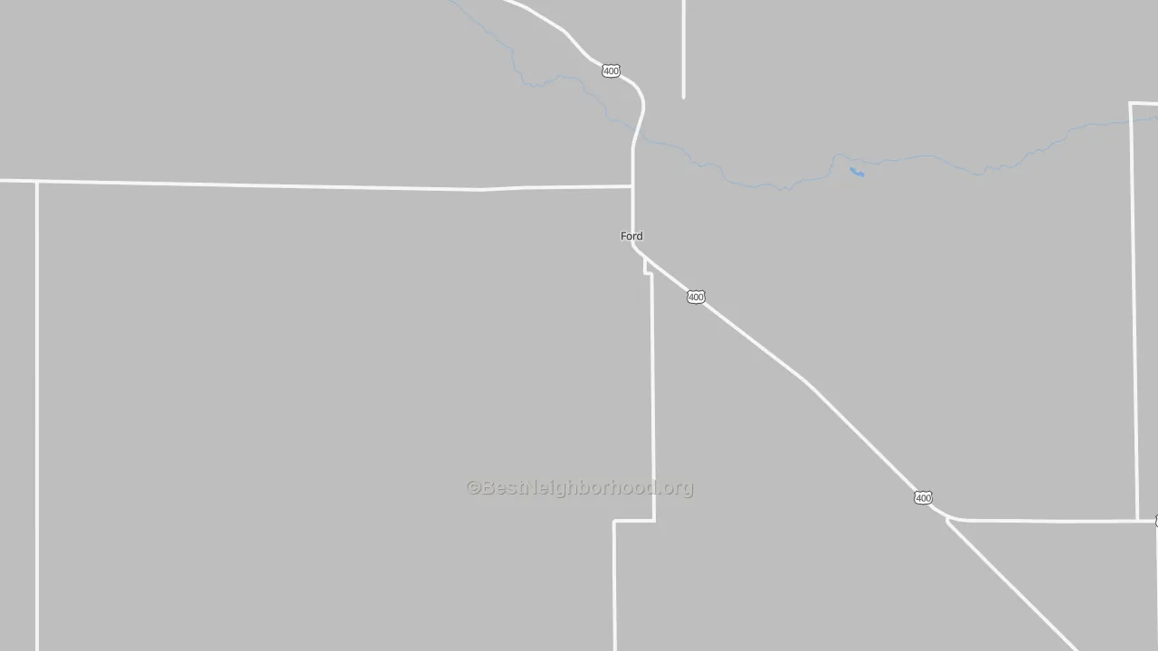 Walk Grade map of Ford, KS, walkable areas in green and car-dependent areas in red