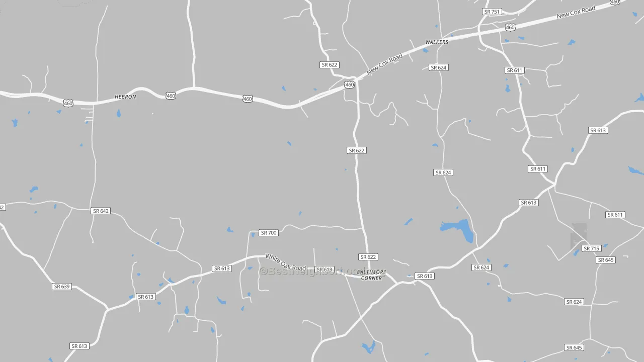 Walk Grade map of Ford, VA, walkable areas in green and car-dependent areas in red