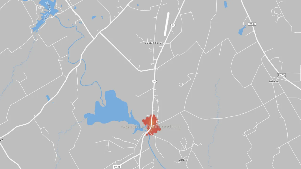 Walk Grade map of Forest Glade, TX, walkable areas in green and car-dependent areas in red