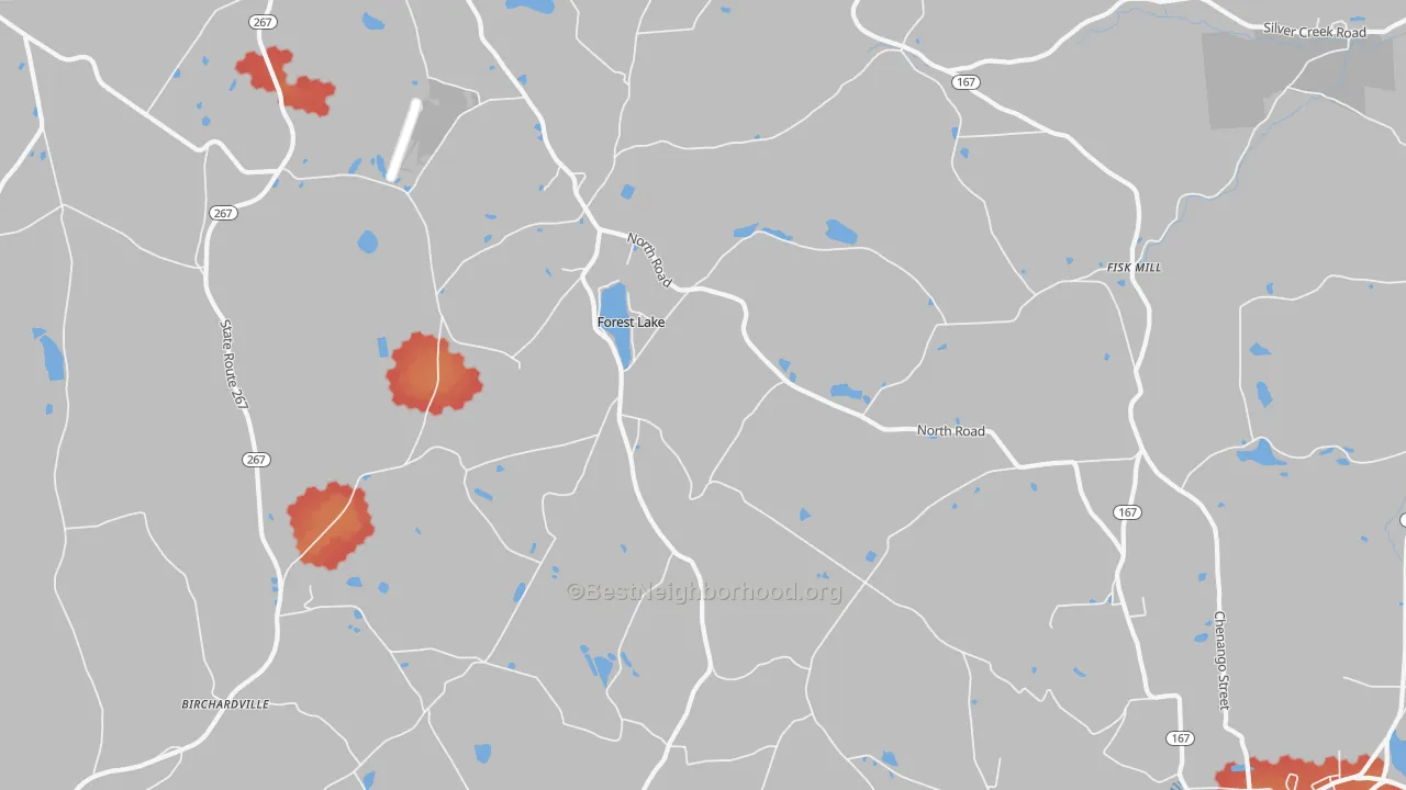 Walk Grade map of Forest Lake, PA, walkable areas in green and car-dependent areas in red
