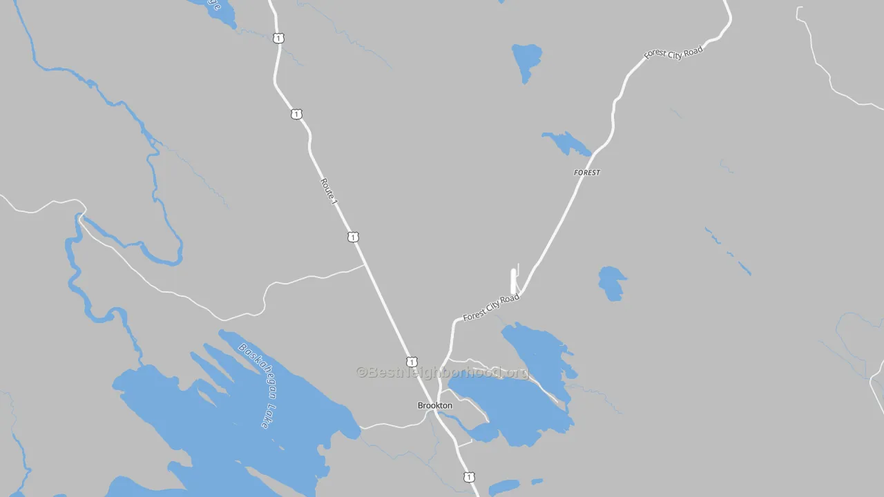 Walk Grade map of Forest, ME, walkable areas in green and car-dependent areas in red