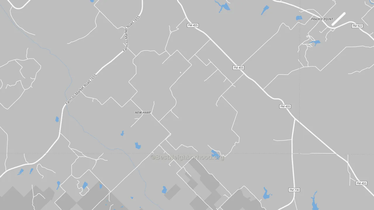 Walk Grade map of Forestburg, TX, walkable areas in green and car-dependent areas in red