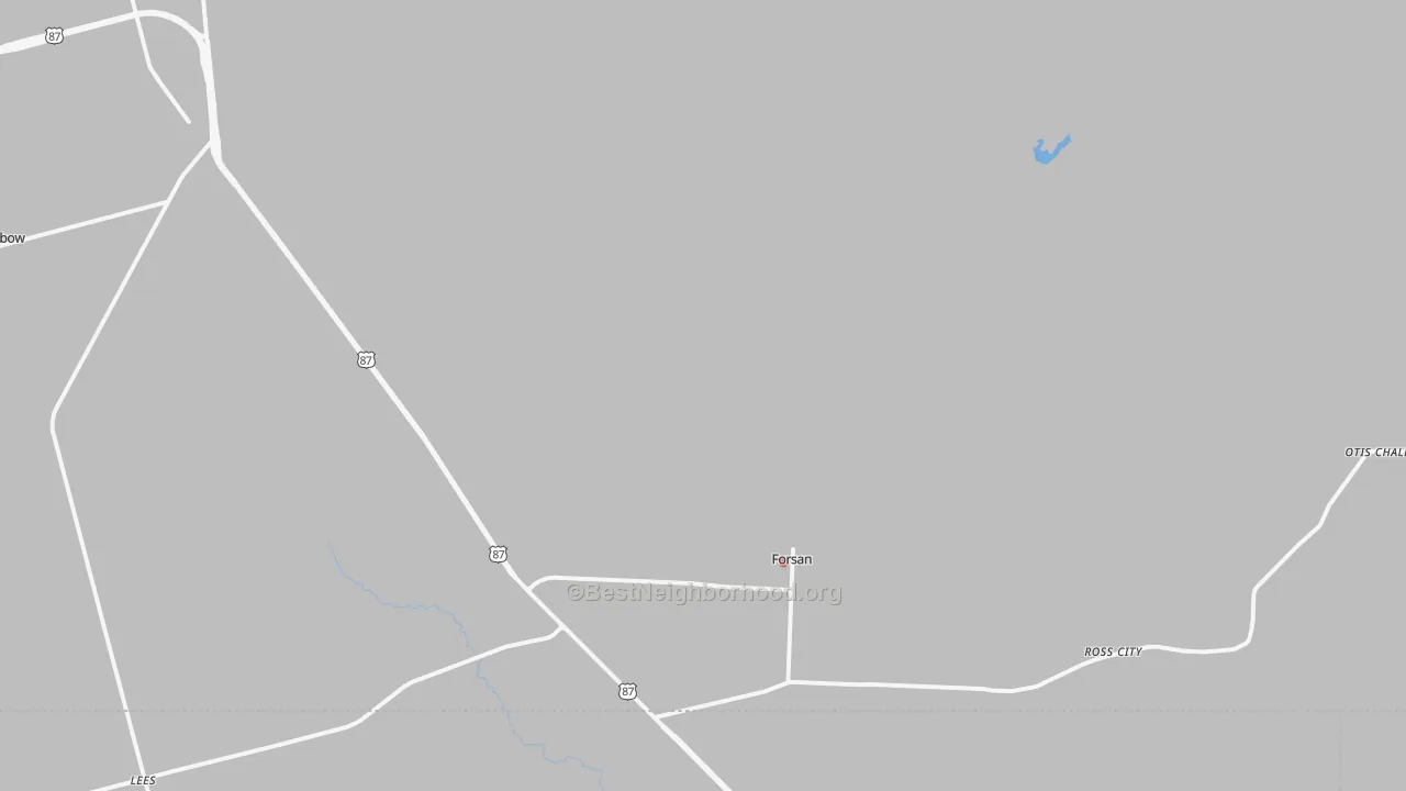 Walk Grade map of Forsan, TX, walkable areas in green and car-dependent areas in red