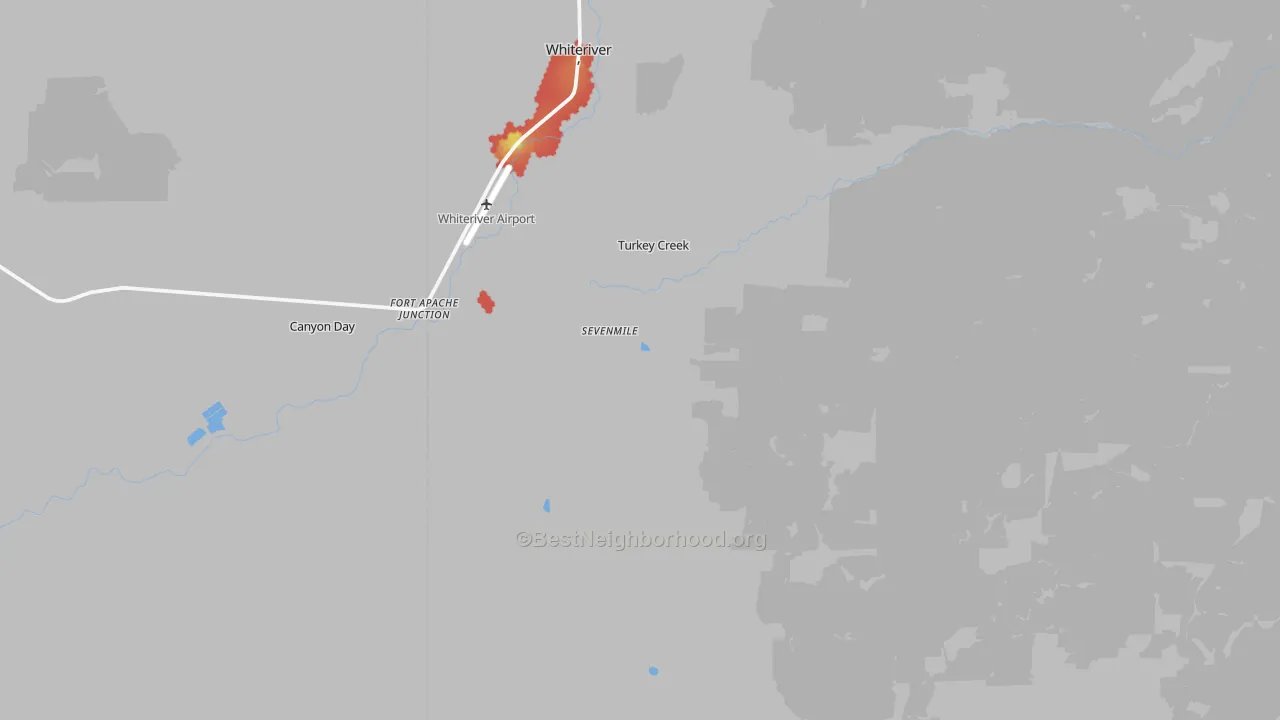 Walk Grade map of Fort Apache, AZ, walkable areas in green and car-dependent areas in red