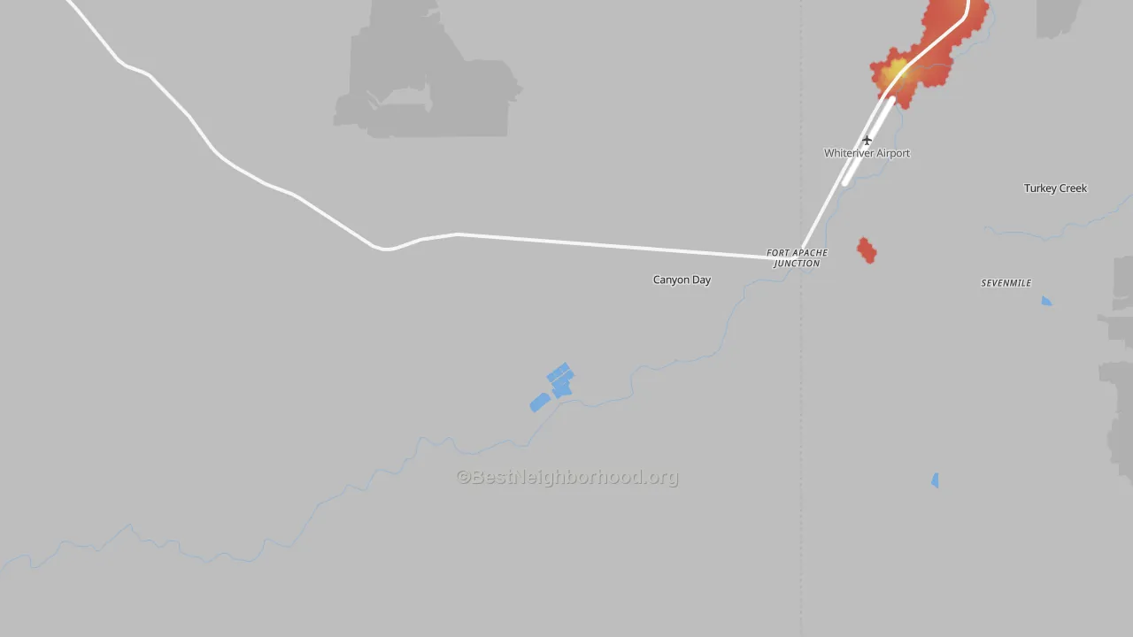 Walk Grade map of Fort Apache Junction, AZ, walkable areas in green and car-dependent areas in red