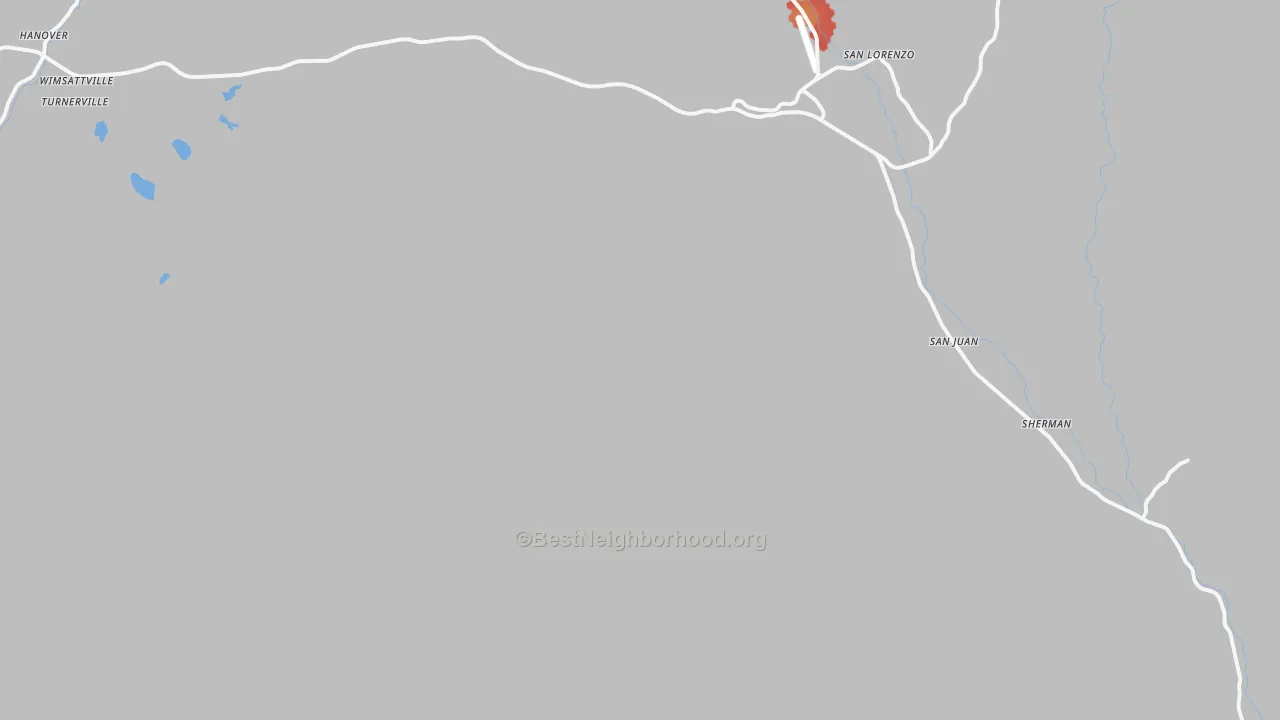 Walk Grade map of Fort Bayard, NM, walkable areas in green and car-dependent areas in red