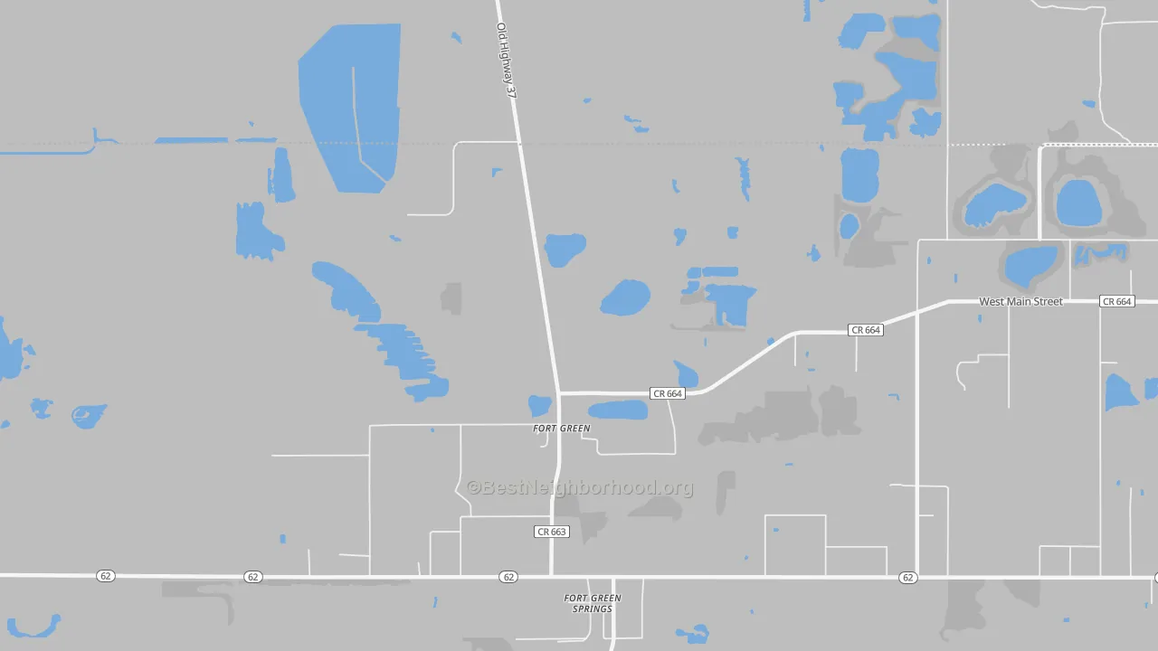 Walk Grade map of Fort Green, FL, walkable areas in green and car-dependent areas in red
