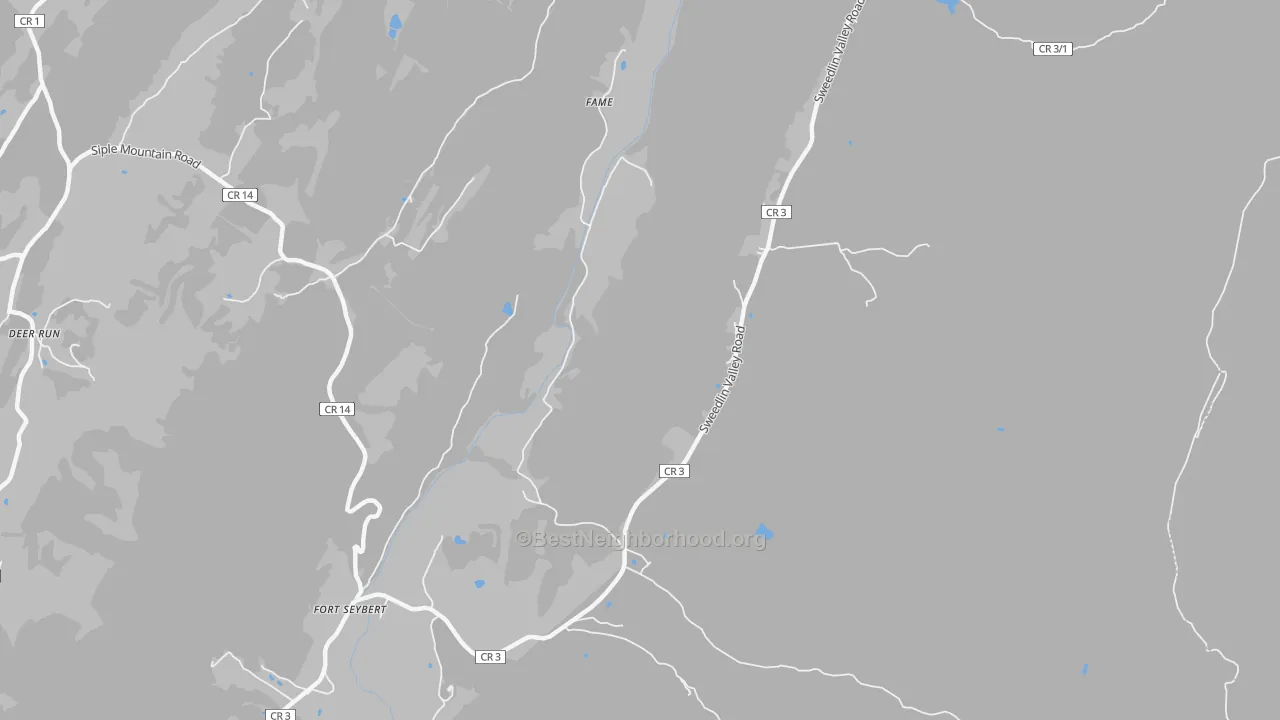 Walk Grade map of Fort Seybert, WV, walkable areas in green and car-dependent areas in red