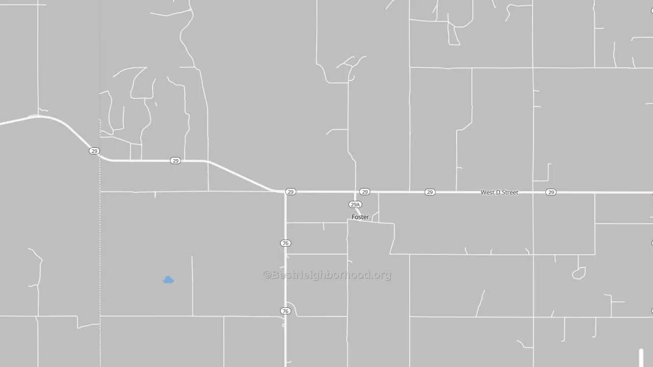 Walk Grade map of Foster, OK, walkable areas in green and car-dependent areas in red
