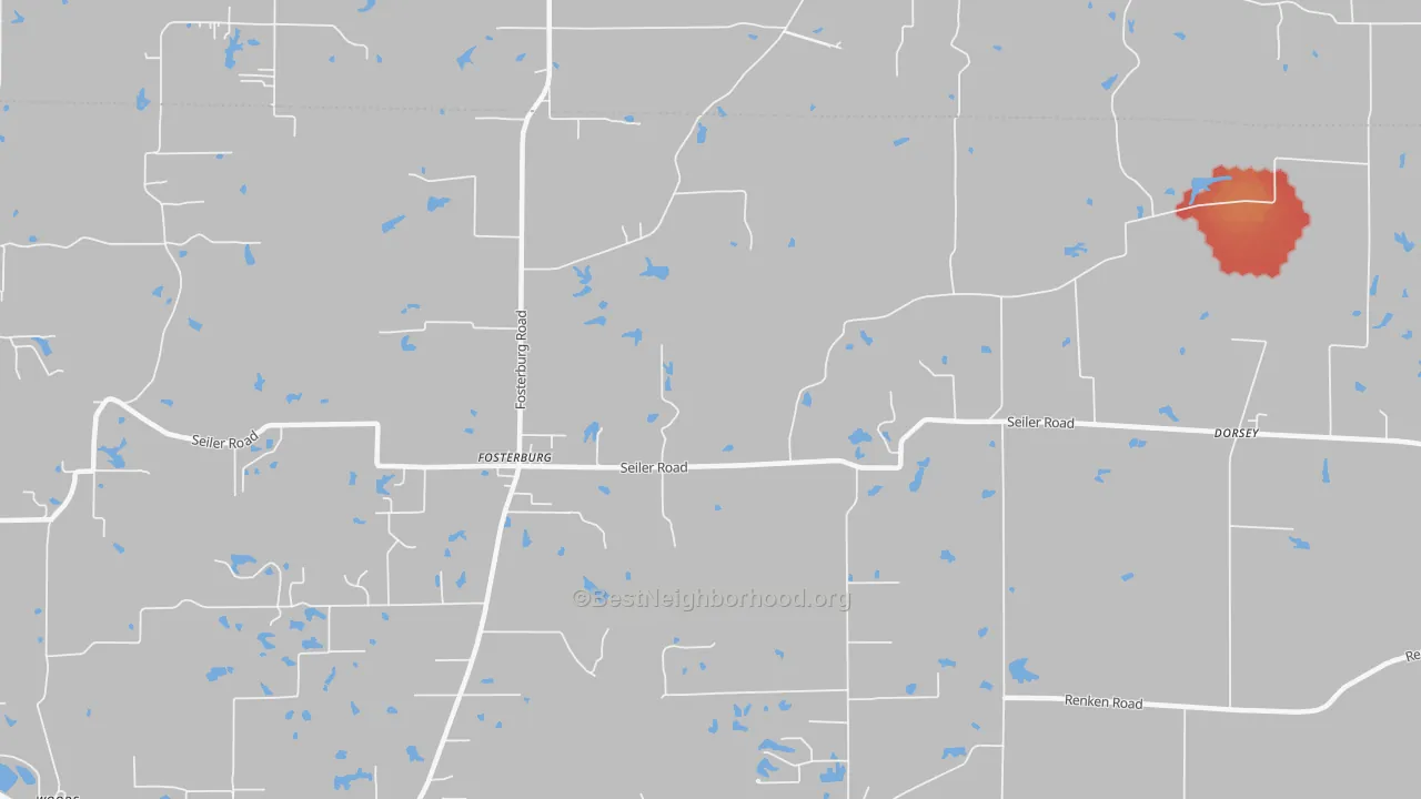 Walk Grade map of Fosterburg, IL, walkable areas in green and car-dependent areas in red