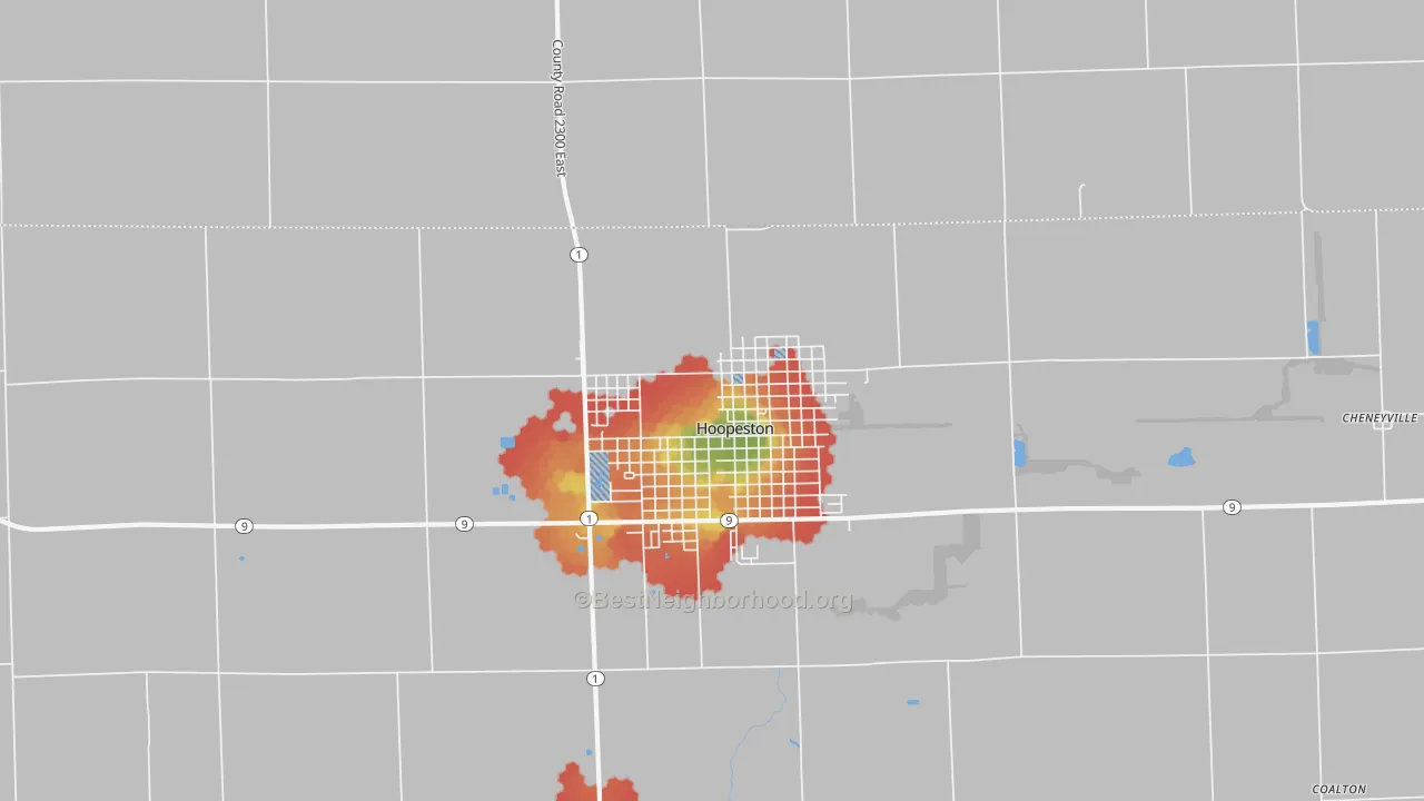 Walk Grade map of Fountain Creek, IL, walkable areas in green and car-dependent areas in red