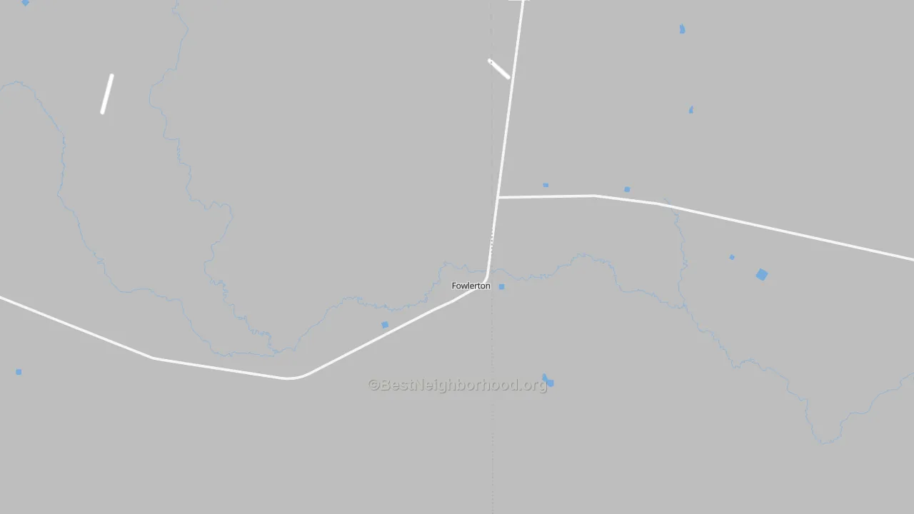 Walk Grade map of Fowlerton, TX, walkable areas in green and car-dependent areas in red