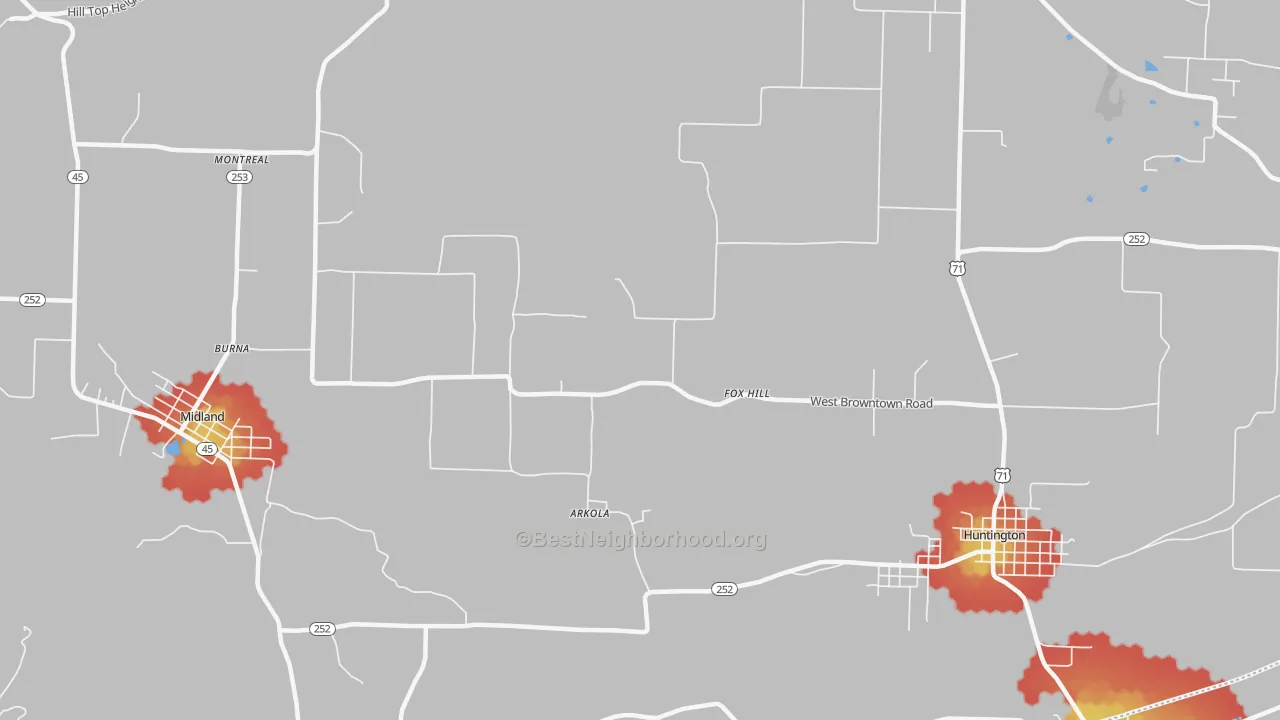 Walk Grade map of Fox Hill, AR, walkable areas in green and car-dependent areas in red