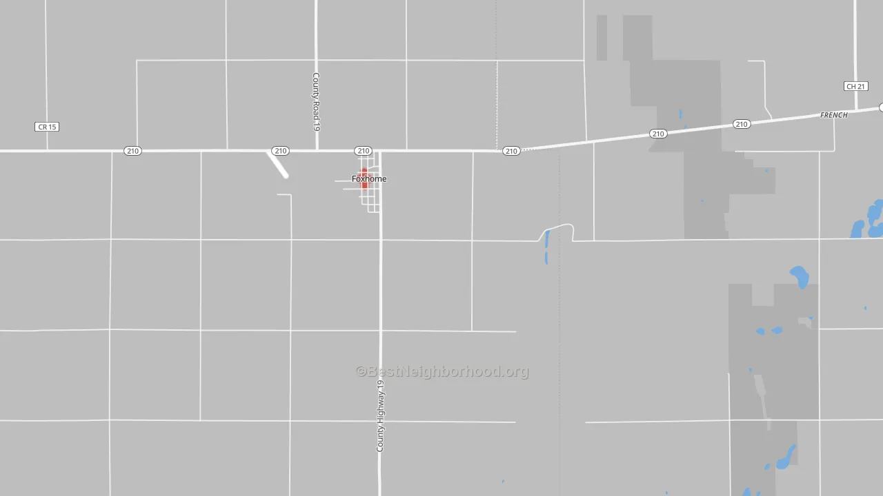 Walk Grade map of Foxhome, MN, walkable areas in green and car-dependent areas in red