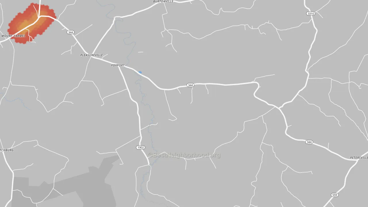 Walk Grade map of Foxport, KY, walkable areas in green and car-dependent areas in red