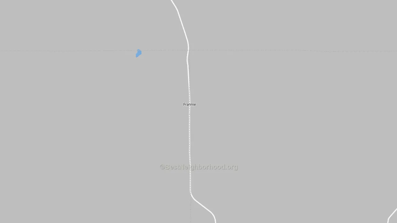 Walk Grade map of Frannie, WY, walkable areas in green and car-dependent areas in red