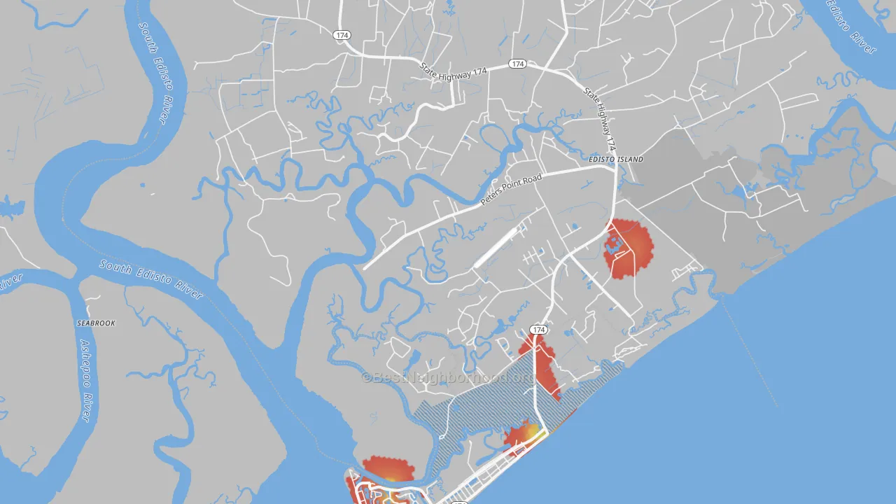Walk Grade map of Freedman, SC, walkable areas in green and car-dependent areas in red