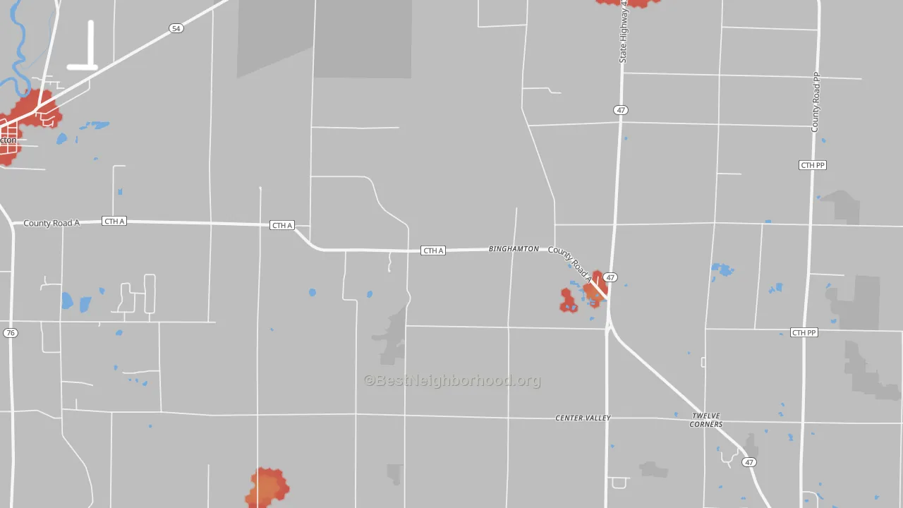 Walk Grade map of Freedom, WI, walkable areas in green and car-dependent areas in red