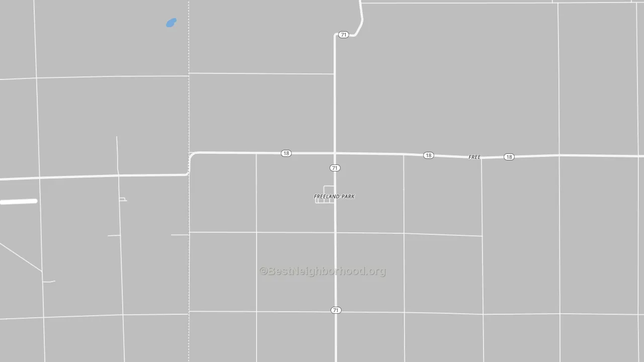 Walk Grade map of Freeland Park, IN, walkable areas in green and car-dependent areas in red