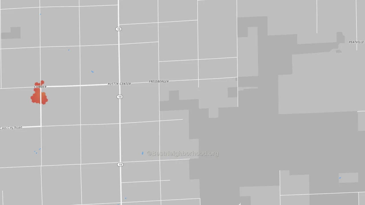 Walk Grade map of Freidberger, MI, walkable areas in green and car-dependent areas in red