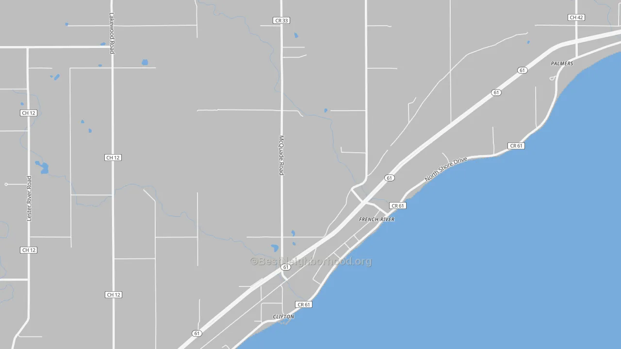 Walk Grade map of French River, MN, walkable areas in green and car-dependent areas in red