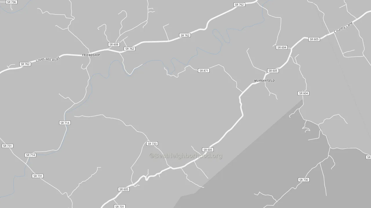 Walk Grade map of Friendship, VA, walkable areas in green and car-dependent areas in red