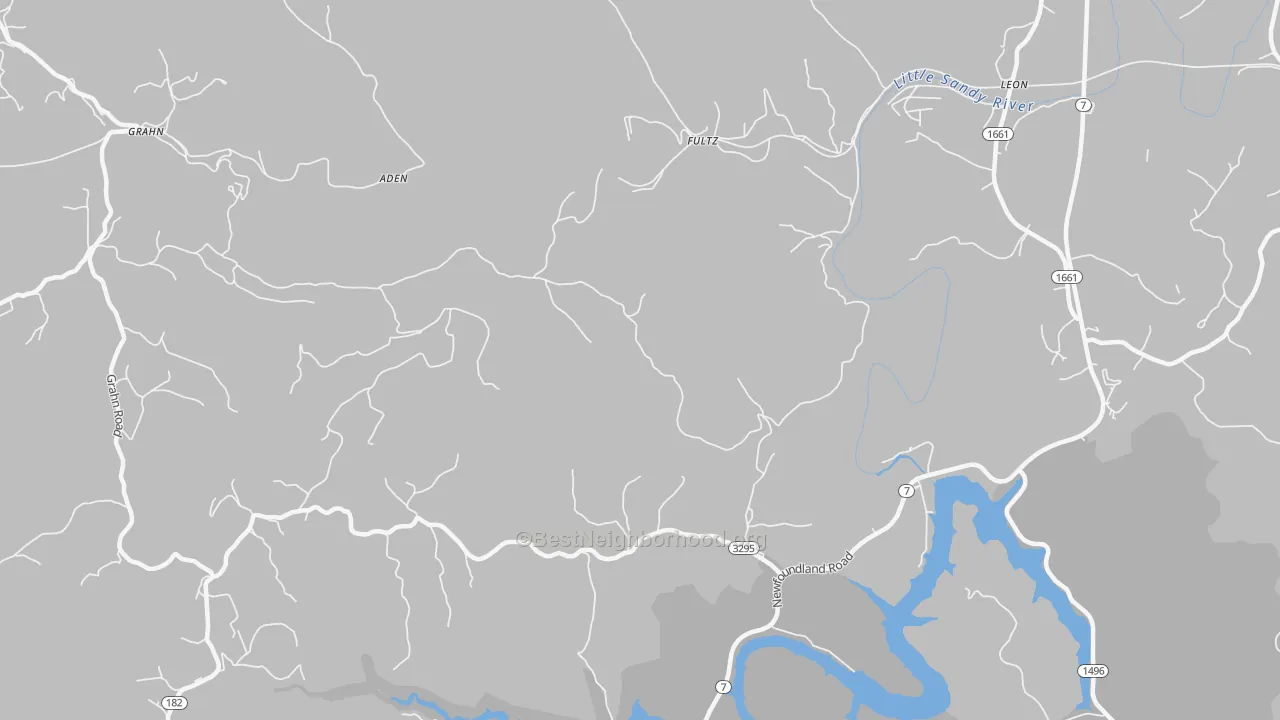 Walk Grade map of Fultz, KY, walkable areas in green and car-dependent areas in red
