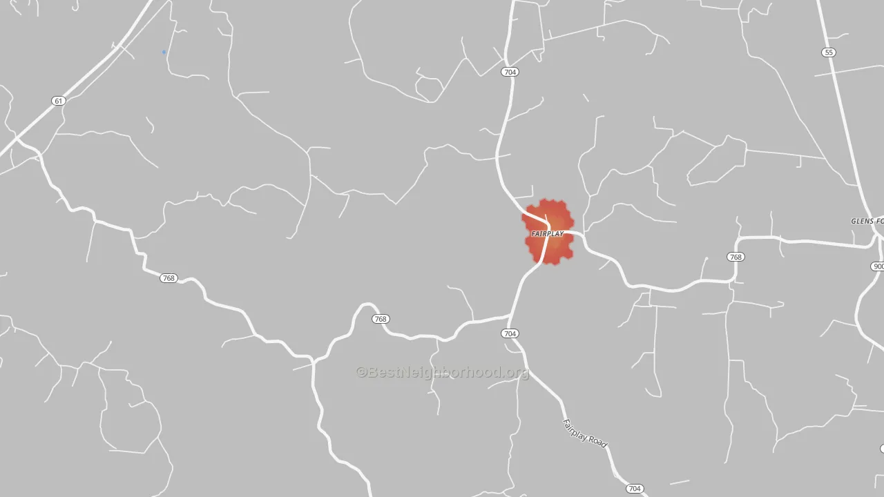 Walk Grade map of Gadberry, KY, walkable areas in green and car-dependent areas in red