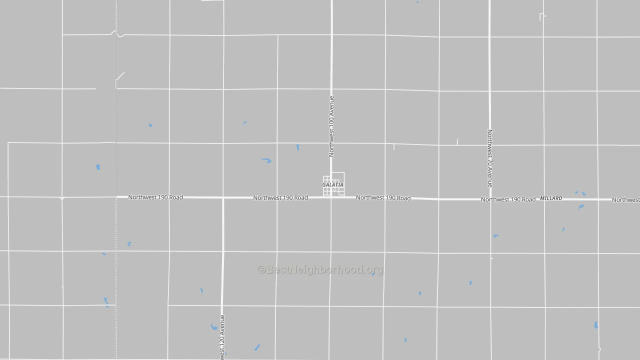 Walk Grade map of Galatia, KS, walkable areas in green and car-dependent areas in red