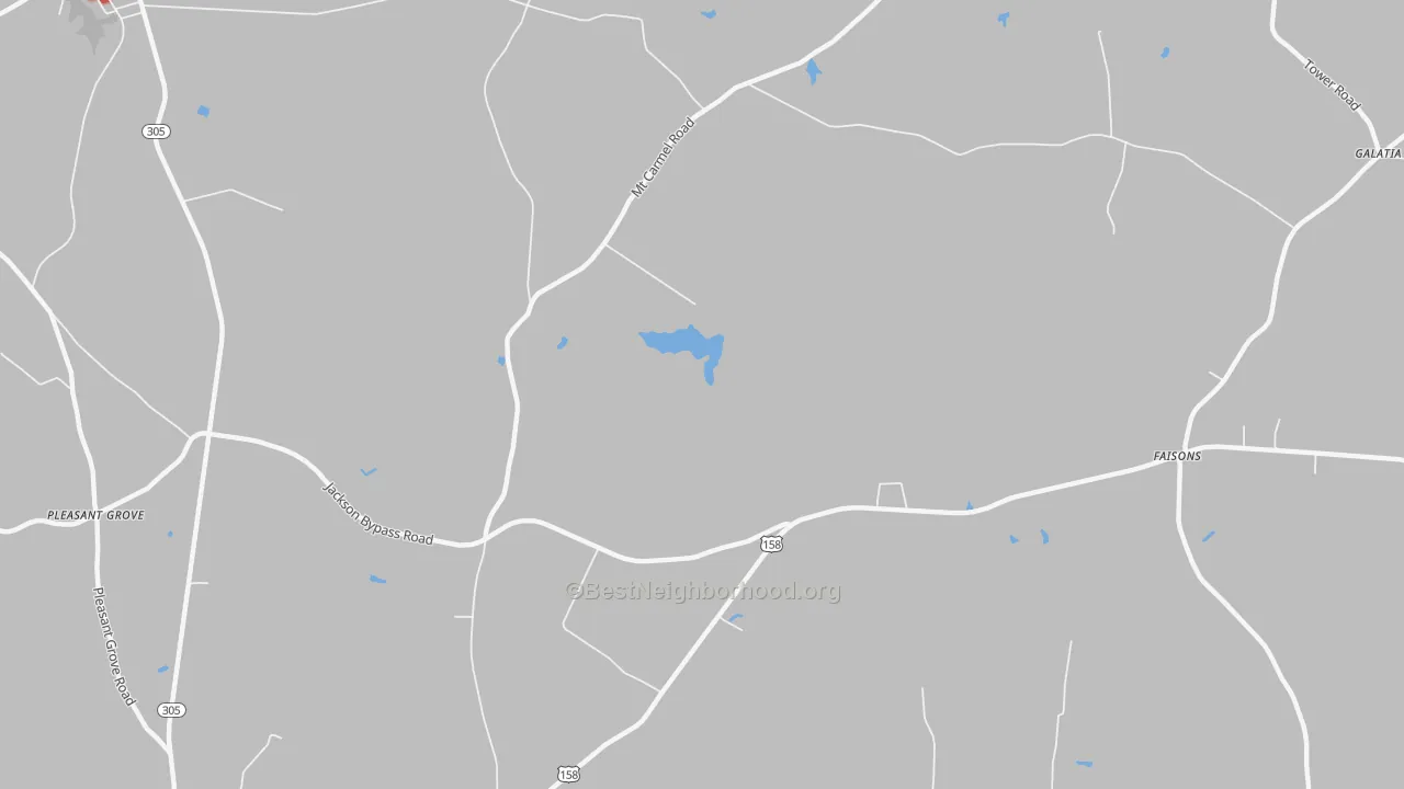 Walk Grade map of Galatia, NC, walkable areas in green and car-dependent areas in red