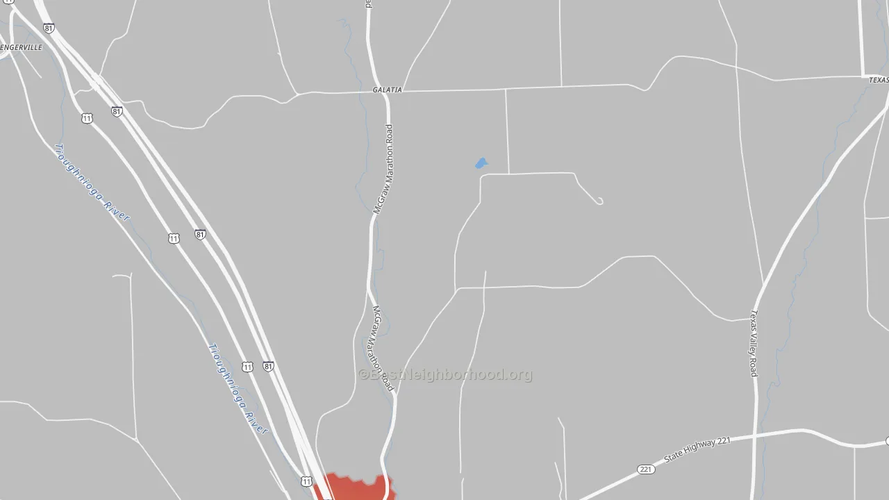 Walk Grade map of Galatia, NY, walkable areas in green and car-dependent areas in red
