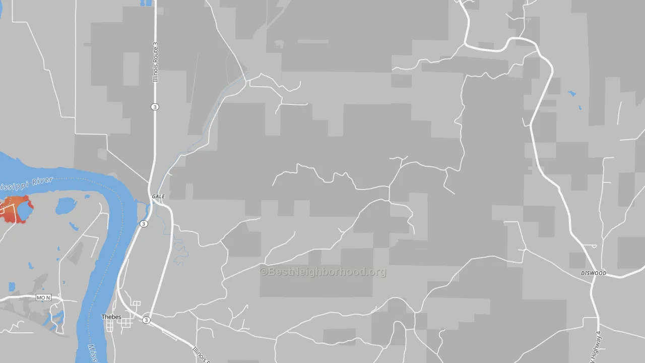 Walk Grade map of Gale, IL, walkable areas in green and car-dependent areas in red